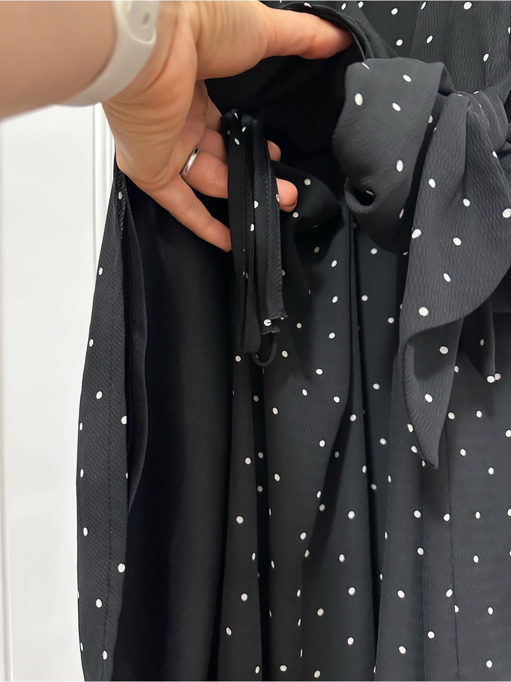 Lulu's Black Polka Dot Wrap Dress with Side Bow Detail - Picture 5 of 9